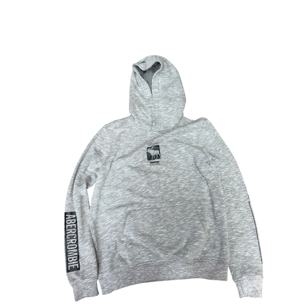 Abercrombie Kids Gray Heather Moose Graphic‎ Pullover Hoodie Boys XL 15/16